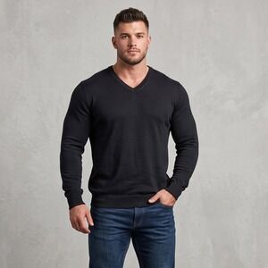 Harbor Bay Mens 4XLT Black Sweater V-Neck Solid 100% Cotton Long Sleeve Pullover